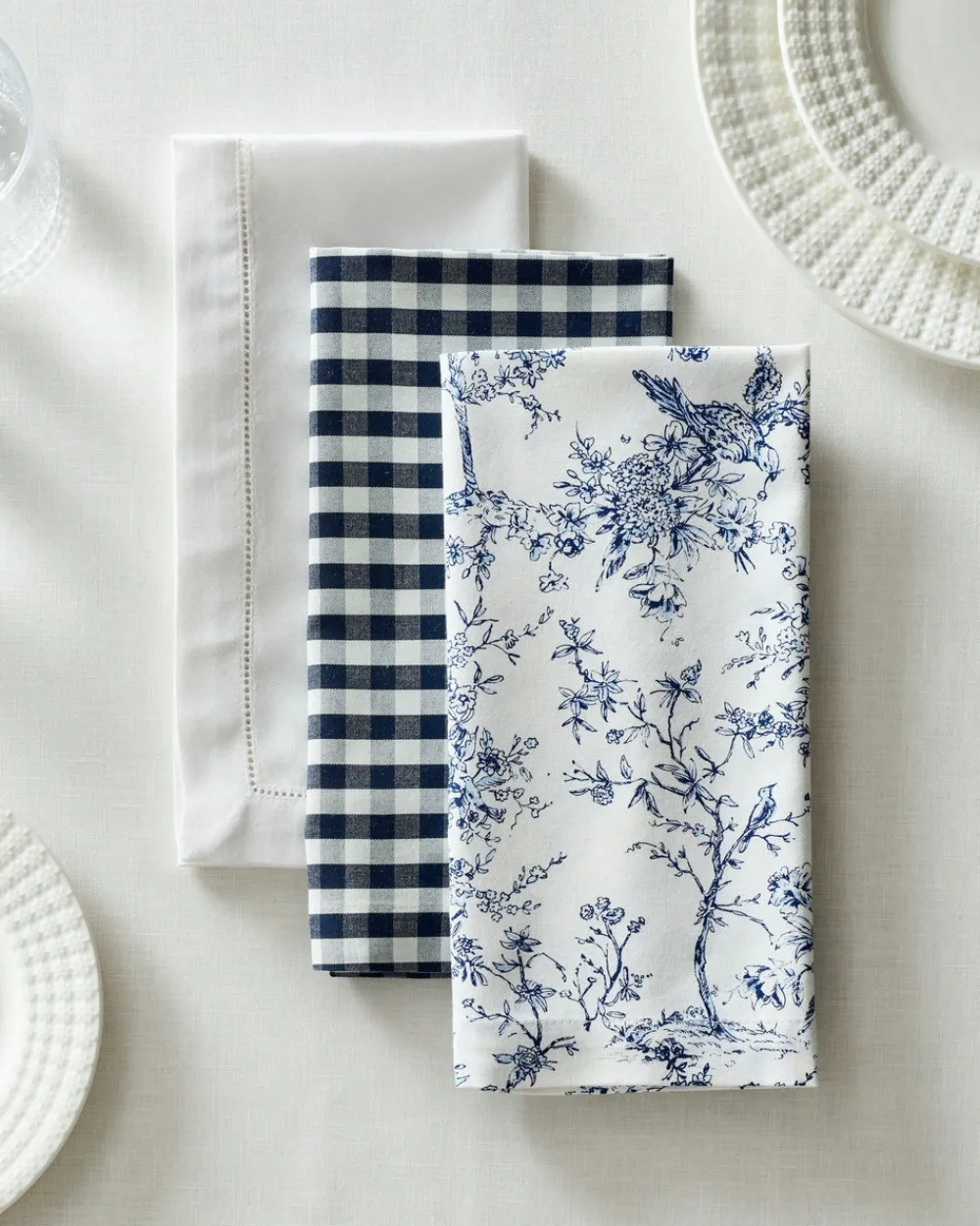Petite Plume Place Settings & Linens|Signature Twill Napkins in Navy French Ticking, Set of 4
