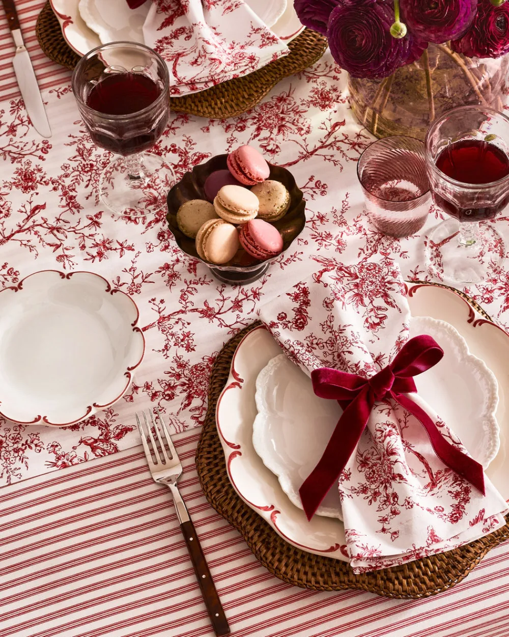 Petite Plume Place Settings & Linens|Signature Twill Table Runner in Red Timeless Toile
