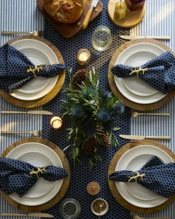 Petite Plume Place Settings & Linens|Signature Twill Tablecloth in Navy French Ticking