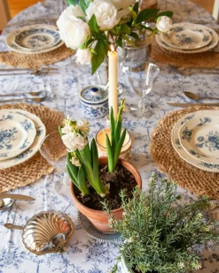 Petite Plume Place Settings & Linens|Signature Twill Tablecloth in Navy French Ticking
