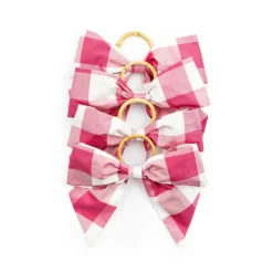 Maria Louise Cottage Place Settings & Linens|Silk Farmhouse Gingham Napkin Rings in Pink, Set of 4