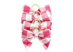 Maria Louise Cottage Place Settings & Linens|Silk Farmhouse Gingham Napkin Rings in Pink, Set of 4
