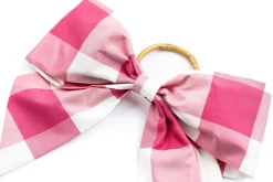 Maria Louise Cottage Place Settings & Linens|Silk Farmhouse Gingham Napkin Rings in Pink, Set of 4