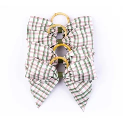 Maria Louise Cottage Place Settings & Linens|Silk Saffron Check Napkin Rings in Green, Set of 4