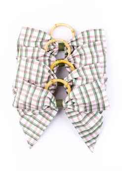 Maria Louise Cottage Place Settings & Linens|Silk Saffron Check Napkin Rings in Green, Set of 4