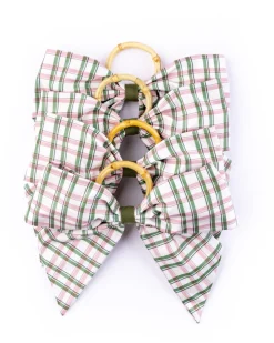 Maria Louise Cottage Place Settings & Linens|Silk Saffron Check Napkin Rings in Green, Set of 4
