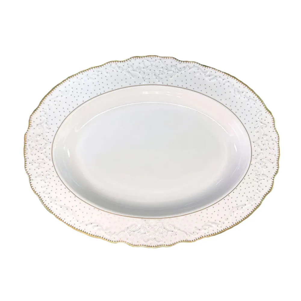 Anna Weatherley Dinnerware|Simply Anna Polka Oval Platter in White/Gold
