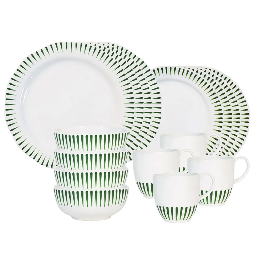 Juliska Dinnerware|Sitio Stripe 16-Piece Place Setting in Basil