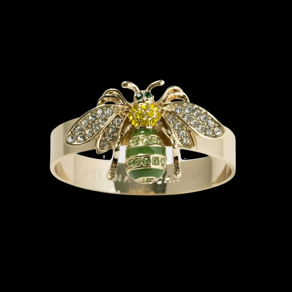 Joanna Buchanan Place Settings & Linens|Skinny Stripey Bee Napkin Rings in Green, Set of Four
