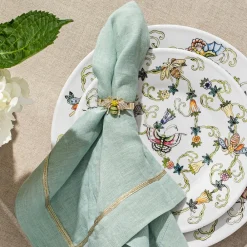 Joanna Buchanan Place Settings & Linens|Skinny Stripey Bee Napkin Rings in Green, Set of Four