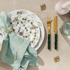 Joanna Buchanan Place Settings & Linens|Skinny Stripey Bee Napkin Rings in Green, Set of Four