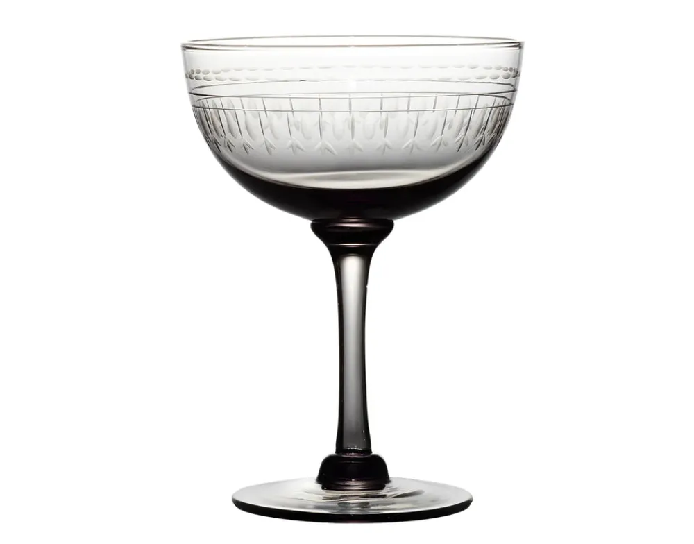 The Vintage List Glassware|Smoky Champagne Saucers With Ovals Design, Set of 4