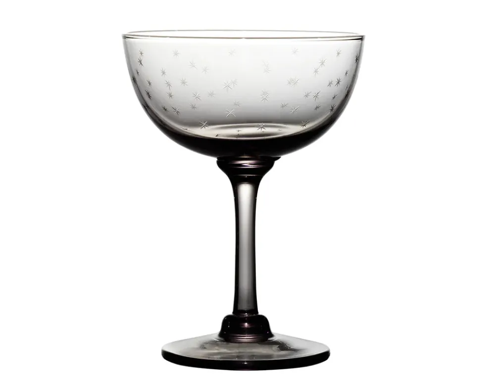 The Vintage List Glassware|Smoky Champagne Saucers With Stars Design, Set of 4