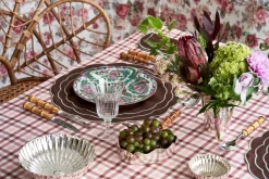 Loulou La Dune Place Settings & Linens|Sofia Linen Brown Napkin with Fern Green Embroidery