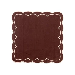 Loulou La Dune Place Settings & Linens|Sofia Linen Brown Napkin with Blooming Dahlia Embroidery