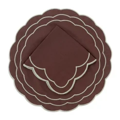 Loulou La Dune Place Settings & Linens|Sofia Linen Brown Placemat with Fern Green Embroidery