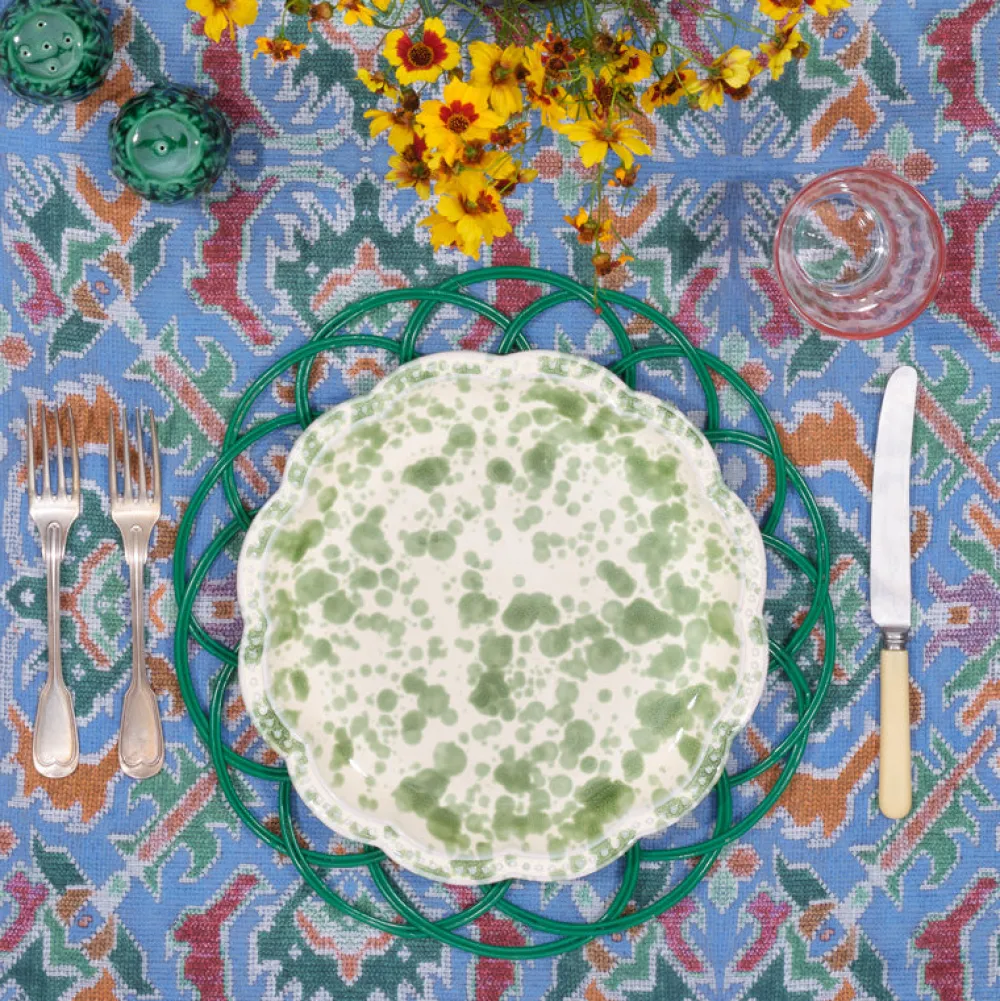 Cabana Dinnerware|Speckled Dinner Plate in Green and White