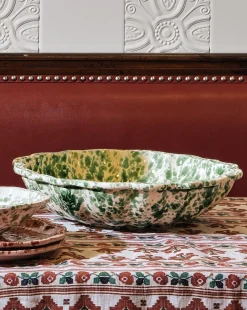 Cabana Dinnerware|Speckled Serving Bowl, Green and White