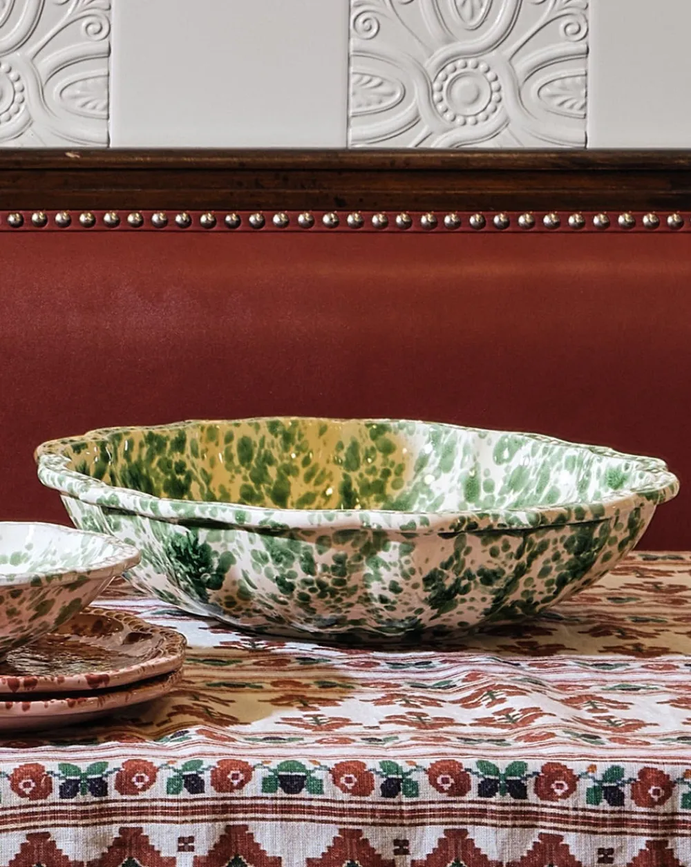 Cabana Dinnerware|Speckled Serving Bowl, Green and White