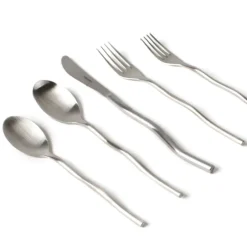 Misette Flatware|Squiggle 5-Piece Cutlery Set in Matte Silver