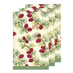 Couleur Nature Place Settings & Linens|Squirrel and Pinecone Tea Towels in Red & Brown, Set of 3