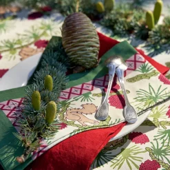 Couleur Nature Place Settings & Linens|Squirrel and Pinecone Tea Towels in Red & Brown, Set of 3