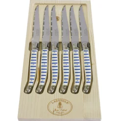 Jean Dubost Laguiole Flatware|Steak Knives in Mariniere, Set of 6