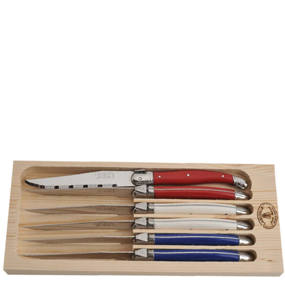 Jean Dubost Laguiole Flatware|Steak Knives in Paris Colors, Set of 6
