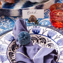 Joanna Buchanan Place Settings & Linens|Straw Pompom Napkin Rings in Indigo, Set of Four