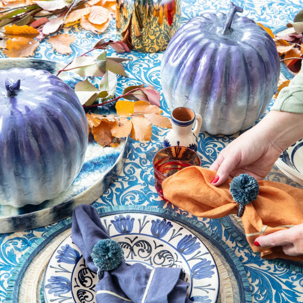 Joanna Buchanan Place Settings & Linens|Straw Pompom Napkin Rings in Indigo, Set of Four