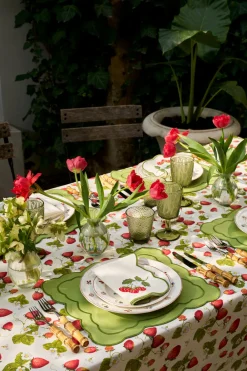 Loulou La Dune Place Settings & Linens|Strawberry Placemat and Napkin Set in Green