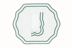 TriChi Design Place Settings & Linens|Stucco Linen Napkin and Placemat in White with Green Trim, Set of 2
