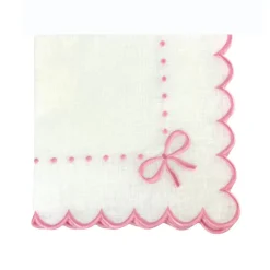 Flying Sheep Country Place Settings & Linens|Studio Collection - Juliet Bows Napkins in White and Pink, Set of 4