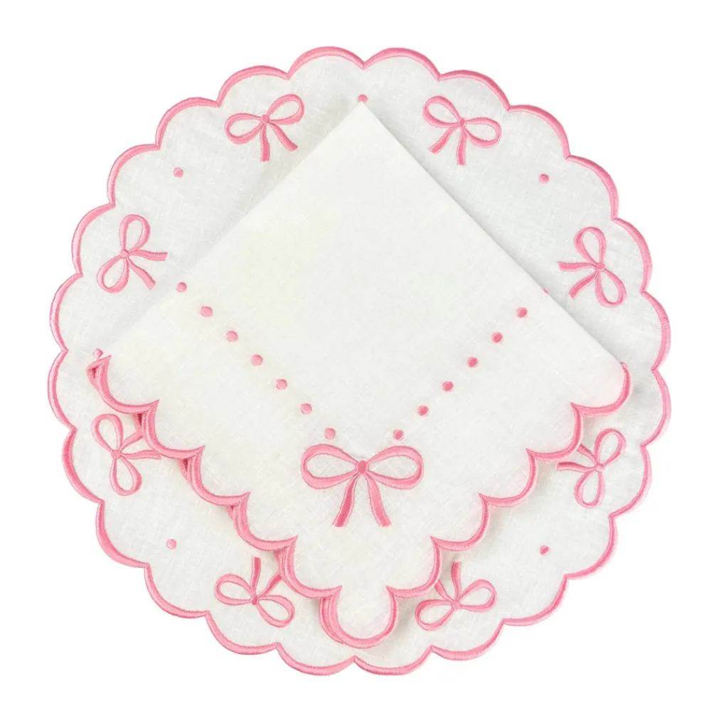 Flying Sheep Country Place Settings & Linens|Studio Collection - Juliet Bows Napkins in White and Pink, Set of 4