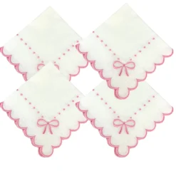 Flying Sheep Country Place Settings & Linens|Studio Collection - Juliet Bows Napkins in White and Pink, Set of 4
