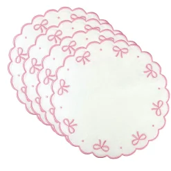 Flying Sheep Country Place Settings & Linens|Studio Collection - Juliet Bows Placemats in White and Pink, Set of 4