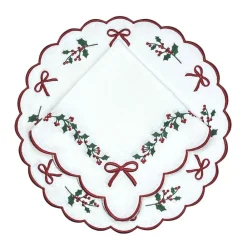 Flying Sheep Country Place Settings & Linens|Studio Collection - Linen: Holly & Bows in Napkin, Set of 4