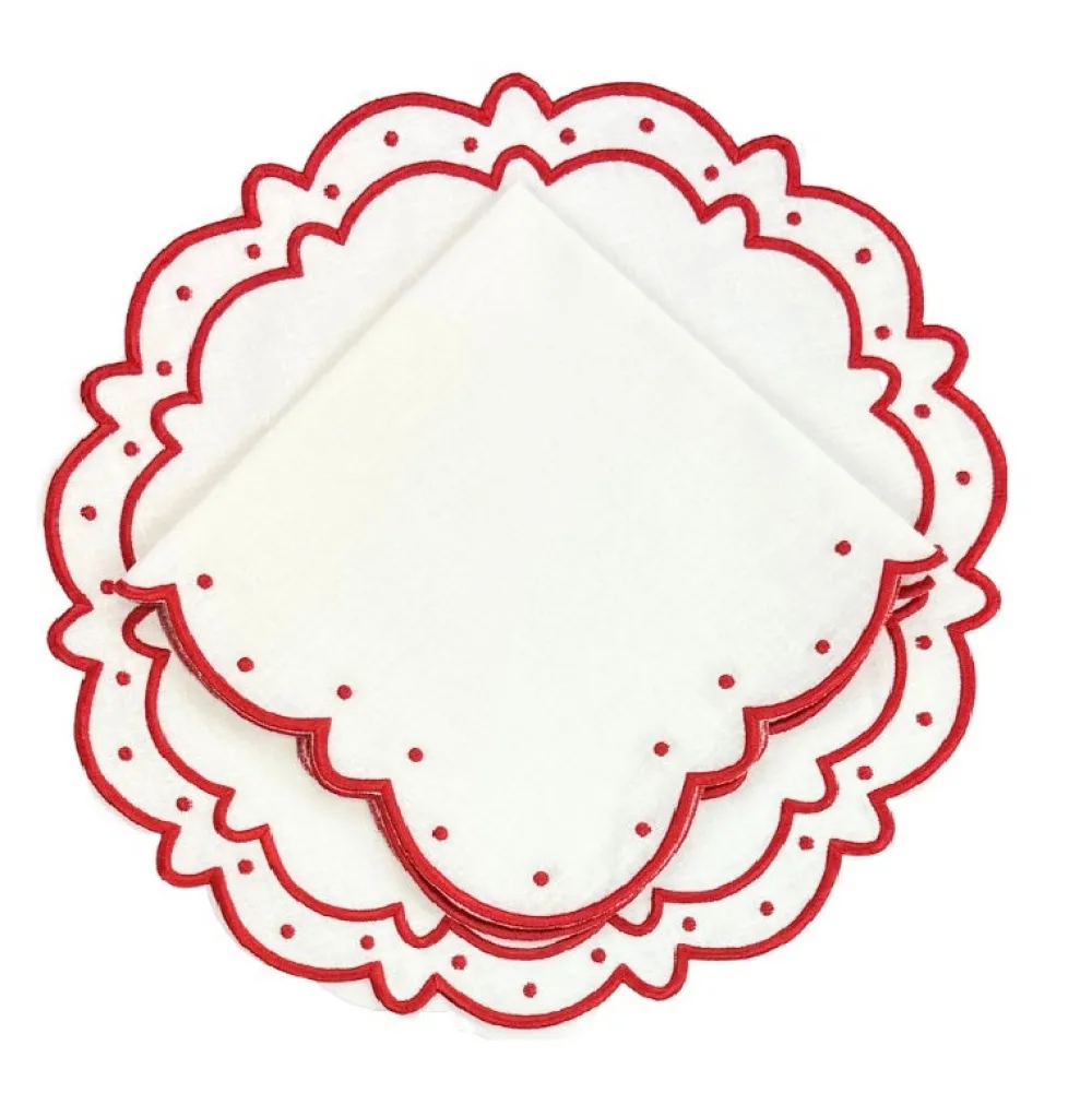 Flying Sheep Country Place Settings & Linens|Studio Collection - Linen: Ava Placemats - White/Red, Set of 4