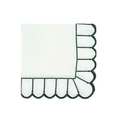 Flying Sheep Country Place Settings & Linens|Studio Collection in Linen: Pippa Napkin in White/Dark Green, Set of 4