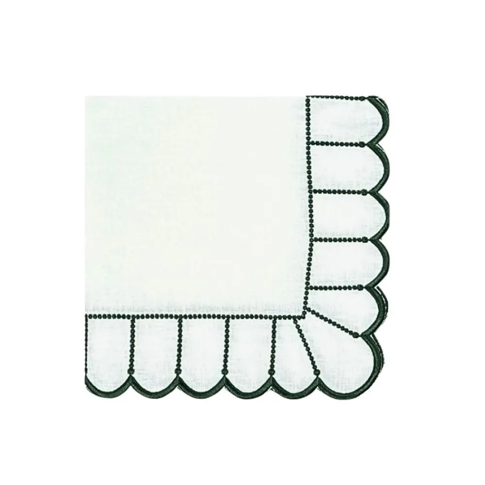 Flying Sheep Country Place Settings & Linens|Studio Collection in Linen: Pippa Napkin in White/Dark Green, Set of 4