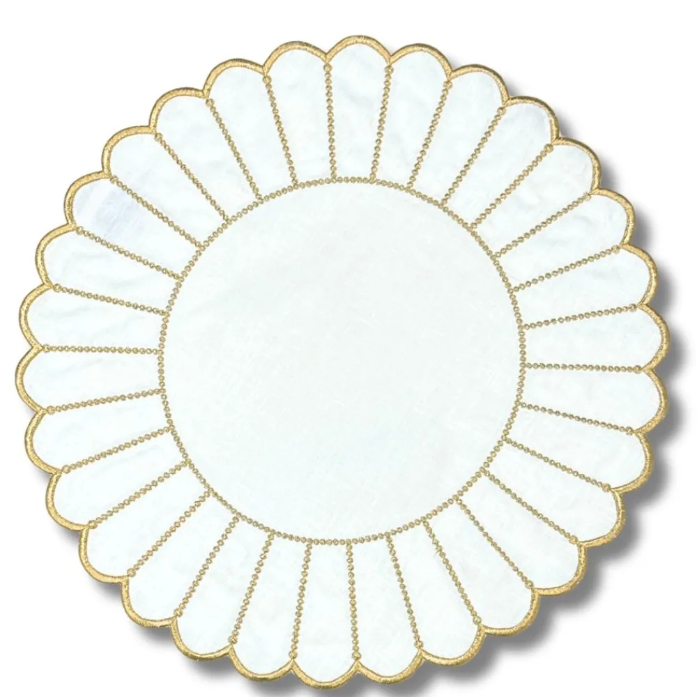 Flying Sheep Country Place Settings & Linens|Studio Collection in Linen: Pippa Placemat in White/Gold, Set of 4