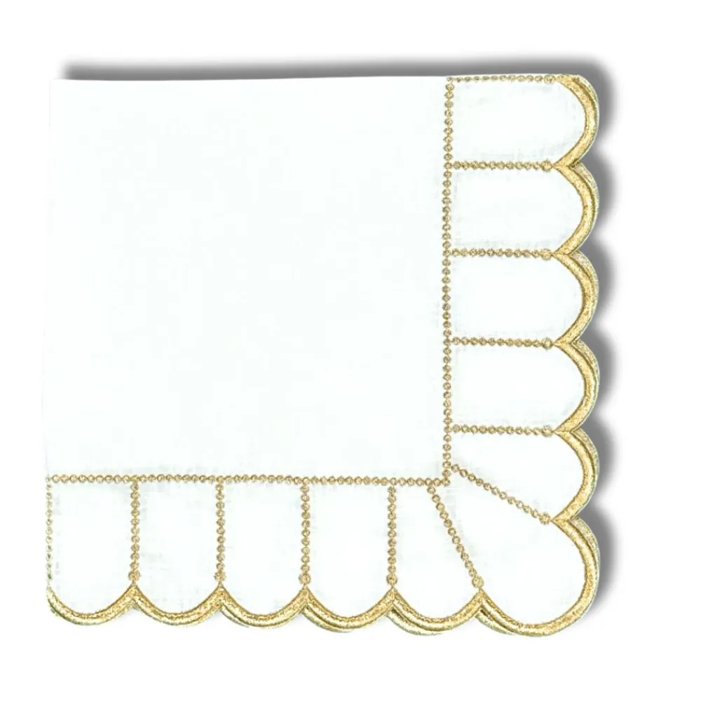 Flying Sheep Country Place Settings & Linens|Studio Collection in Linen: Pippa Napkin in White/Gold, Set of 4