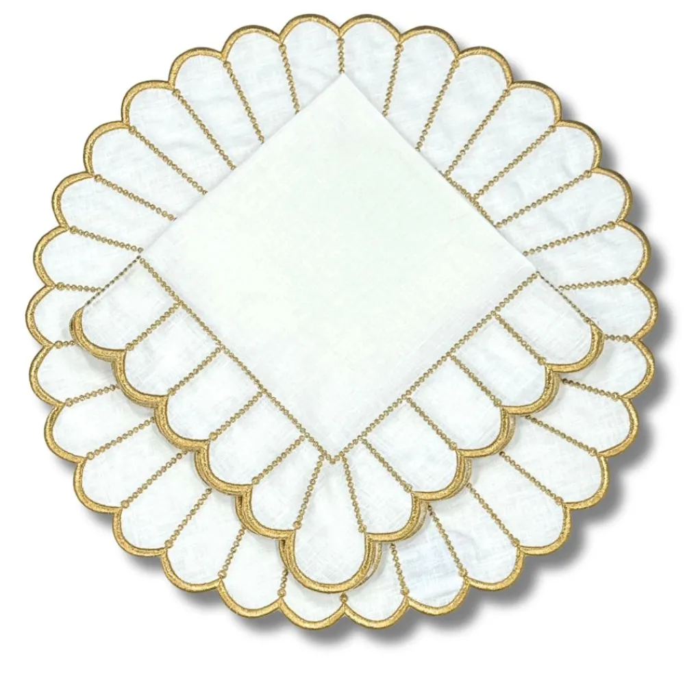 Flying Sheep Country Place Settings & Linens|Studio Collection in Linen: Pippa Napkin in White/Gold, Set of 4