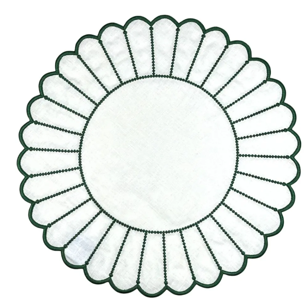 Flying Sheep Country Place Settings & Linens|Studio Collection in Linen: Pippa Placemat in White/Dark Green, Set of 4