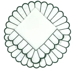 Flying Sheep Country Place Settings & Linens|Studio Collection in Linen: Pippa Placemat in White/Dark Green, Set of 4