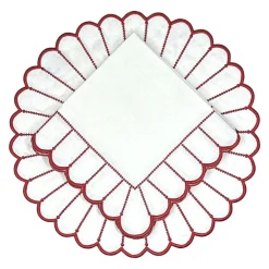 Flying Sheep Country Place Settings & Linens|Studio Collection in Linen: Pippa Napkin in White/Red, Set of 4