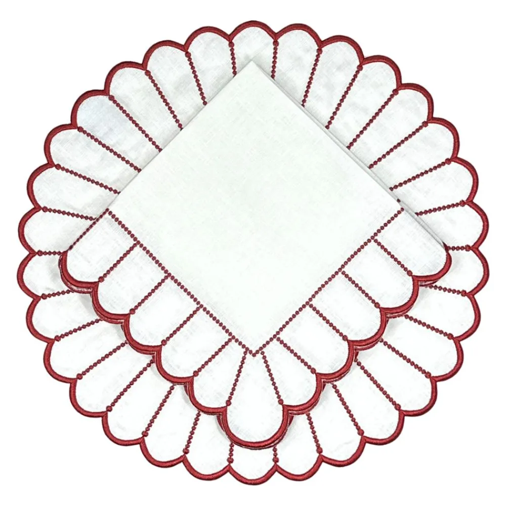 Flying Sheep Country Place Settings & Linens|Studio Collection in Linen: Pippa Napkin in White/Red, Set of 4