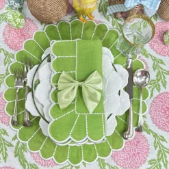 Flying Sheep Country Place Settings & Linens|Studio Collection: Pippa Placemat in Green & White, Set of 4