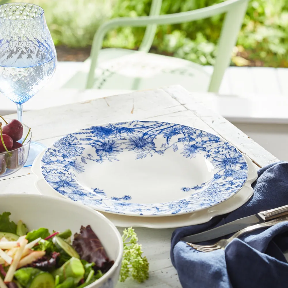 Caskata Dinnerware|Summer Blues Rimmed Dinner Plate Blue