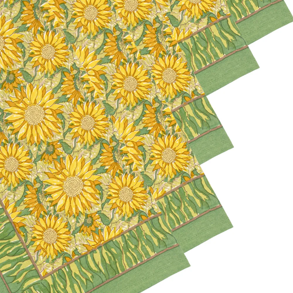Couleur Nature Place Settings & Linens|Sunflower Napkins in Yellow & Green, Set of 6